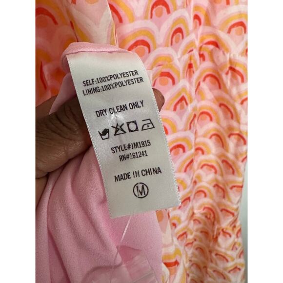 J. Marie Dress Medium Printed Sleeveless Tiered Pink/Orange Boho Resort Beach - Picture 7 of 7